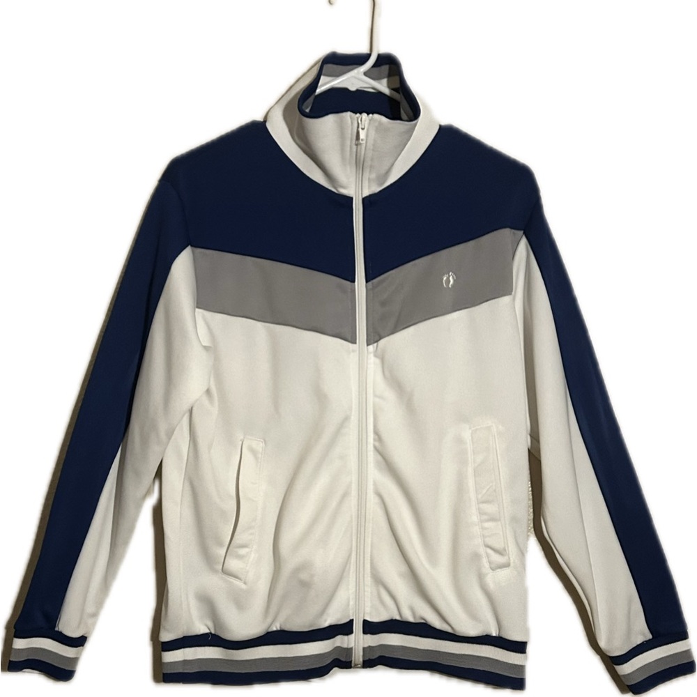 VTG Hang Ten Blue Gray Brown Zip TRACK Jacket Surf Mens Size M LIKE NEW